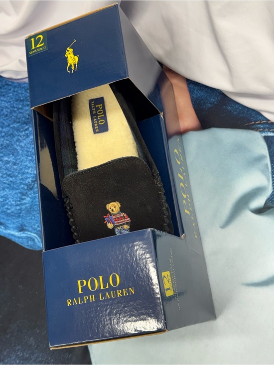 (new+tag) Polo by Ralph Lauren Men Sz 12 Black Suede Polo Bear Moccasin Slippers main image 8